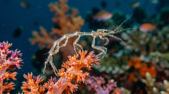 Close-up of a Ghost Pipefish on Vibrant Coral Reef