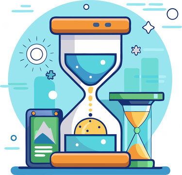 Time Tracking Hourglass: A modern digital hourglass combined with a stopwatch interface, freelance time-tracking concept.