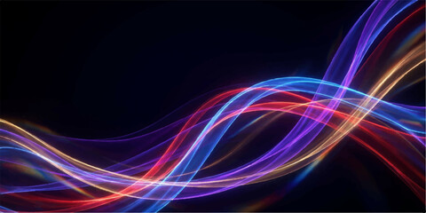 Fototapeta premium Multicolor Neon Energy Waves: Futuristic glowing light ribbons with vibrant motion and dynamic digital flow