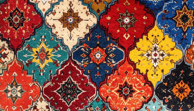 Colorful persian rug showing intricate oriental pattern design
