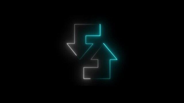 Blue and white color neon line refresh arrow icon on black background. Abstract beautiful neon refresh and recycle icon animation
