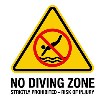 Warning sign displays a clear prohibition against diving into shallow or dangerous water conditions.