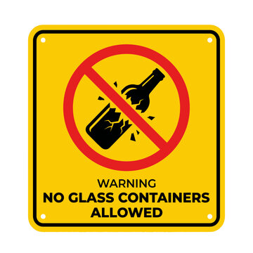 Warning sign prohibits the use of glass containers within the swimming area to ensure guest safety.