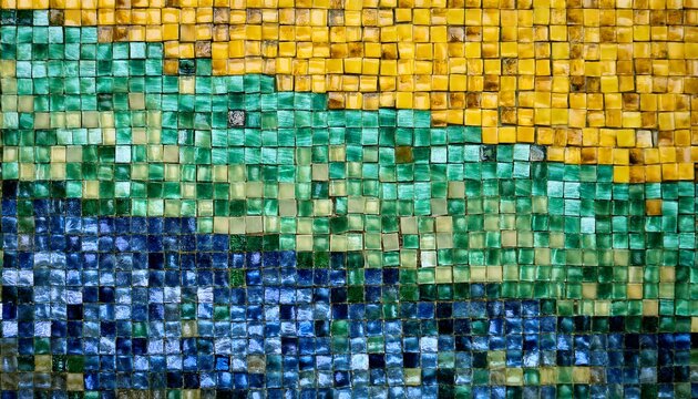 Mosaic Tile In Green Blue And Yellow Colours Background