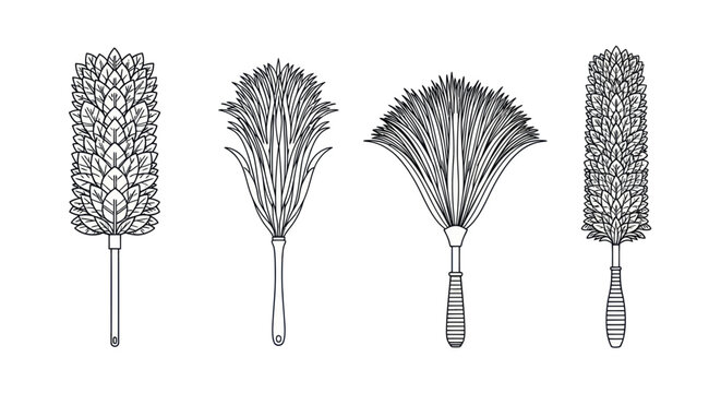 Feather duster set in minimalist line art style