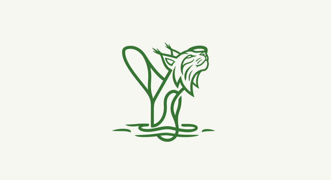 Green stylized lion head with flowing mane illustration.