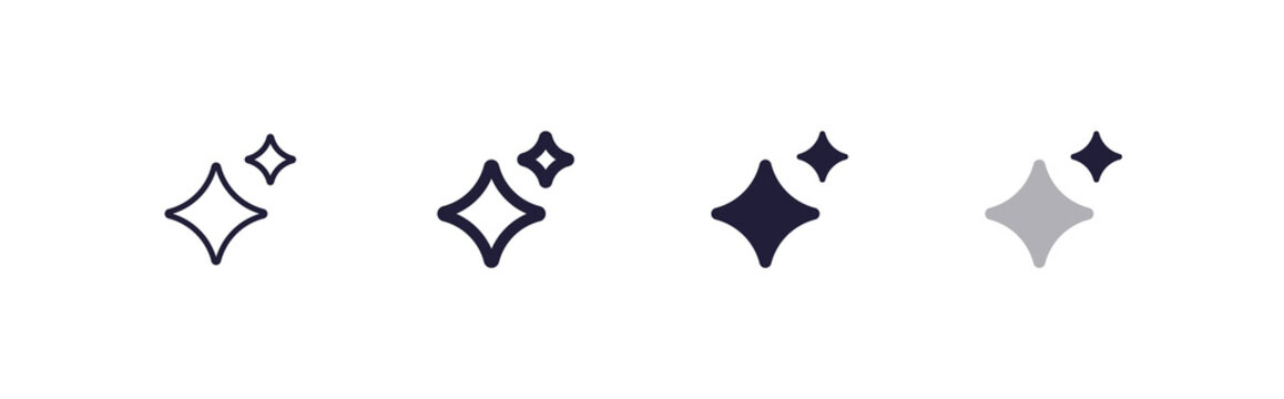 AI Interface Magic Sparkles Icon in 4 States. Artificial Intelligence Stars, Thin and Regular Line, Filled Solid and Duo Color Shapes, 48x48 Pixel Perfect UI UX app design elements