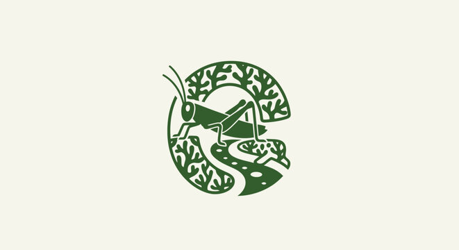 Green Grasshopper and Snake Circular Logo Design.