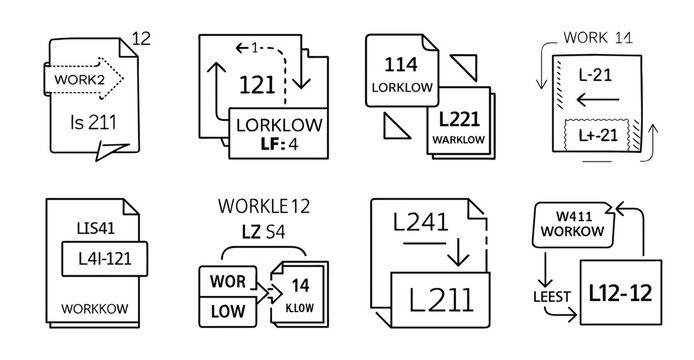 Flat design user interface flowchart icons - Colorful flat icons showing user interface steps, connections, and data flow in a digital workspace.