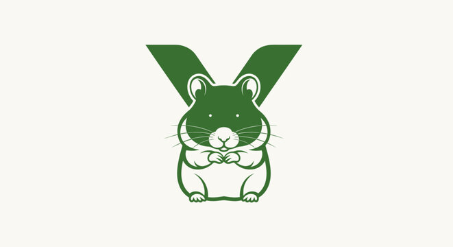 Cute cartoon hamster with green bunny ears illustration.
