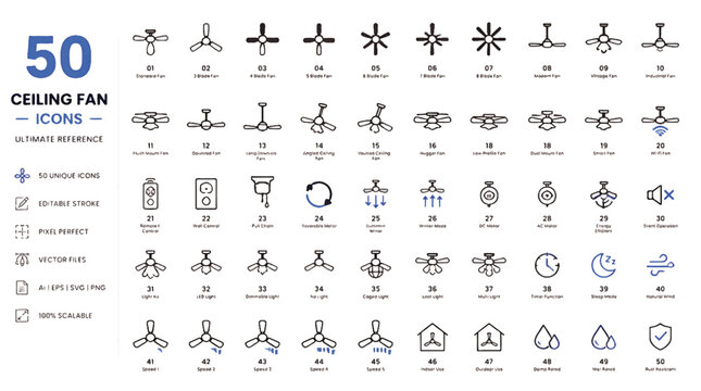 Ultimate ceiling fan vector icon set for home decor and design