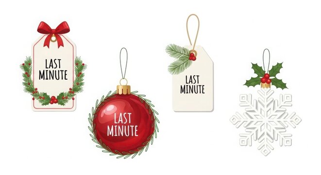 Christmas ornaments with last minute tags illustration