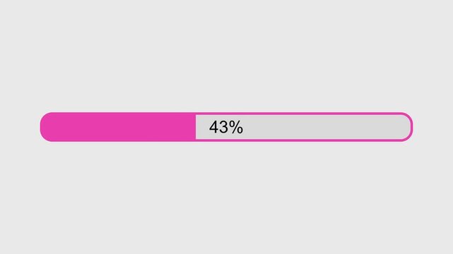 Horizontal progress bar filled with bright pink color demonstrating full loading at percent against a light gray background. Simple minimalist design emphasizes complete progress or task finalization.