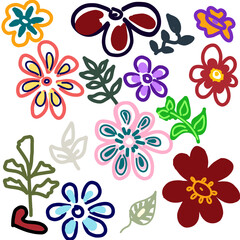 Obraz premium Colorful Hand Drawn Floral Elements Collection Vector Set