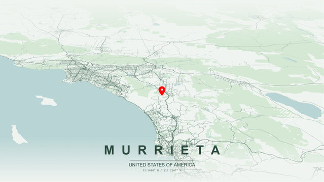 Modern minimalist vector map of Murrieta, California, USA. High-quality scalable illustration of Murrieta suburban grid, California Oaks, Clinton Keith Road for posters design.