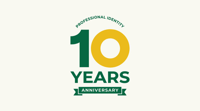Ten years professional identity anniversary logo.