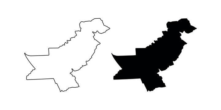 Pakistan map outline and solid black silhouette  in white background
