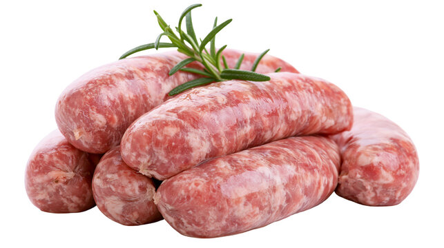 Raw pork sausages with rosemary sprig