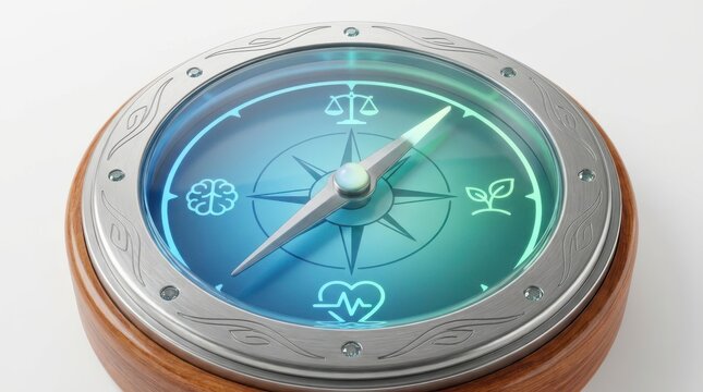 emotional balance compass, psychological wellbeing navigator, isolated on white background
