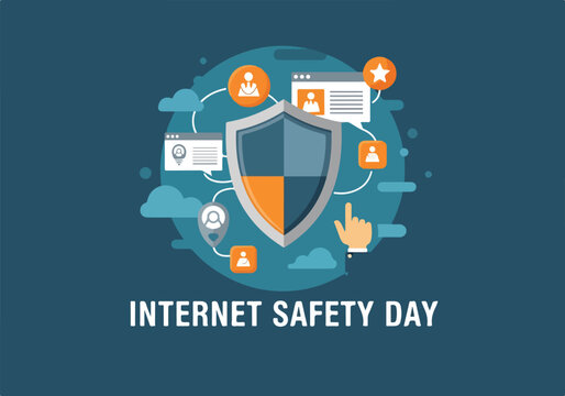 Internet safety day graphic with shield and icons