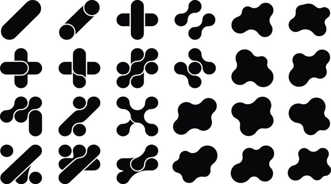 Abstract geometric rod and amorphous blob icon set with geometric, abstract