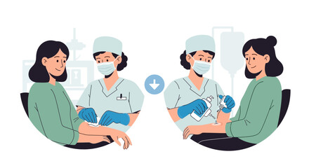 Fototapeta premium Nurse administers IV drip to patient in treatment process