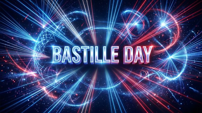 Abstract Holographic Laser Light Show with Glowing Tricolor Beams for Bastille Day French National Holiday Futuristic Banner