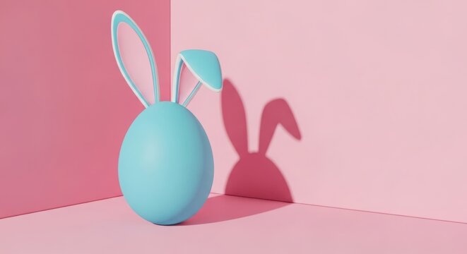 A blue easter egg with bunny ears on a pink background illustration