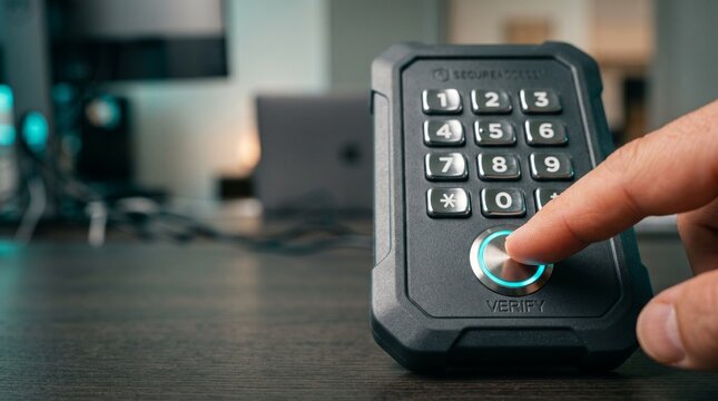 Biometric fingerprint scanner for secure access control, a modern digital keypad lock for enhanced security, advanced technology for data protection and safe storage solutions.