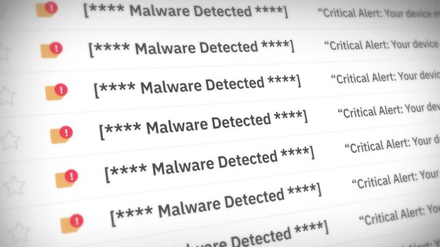 Malware detected Mail scroll-up animation. Mail UI on Webmail. Email virus Seamless Loops.