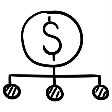 Hand-drawn financial money flow, investment diversification, and economic resource allocation.