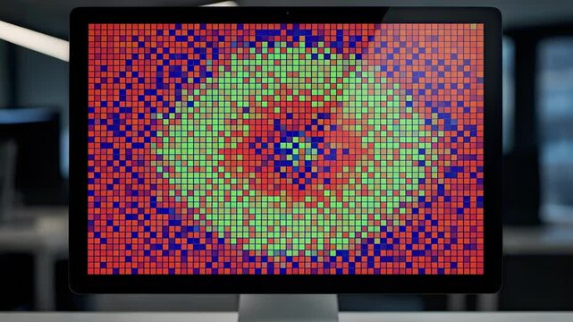 Medium shot of a colorful commodity price correlation matrix heatmap on a computer screen with sharp focus on a cluster of strongly correlated assets.
