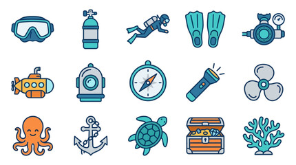 Diving and ocean icons collection. © Nam