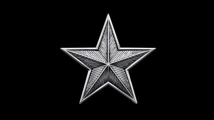 Obraz premium Detailed metallic five-pointed star emblem with engraved lines on a black background