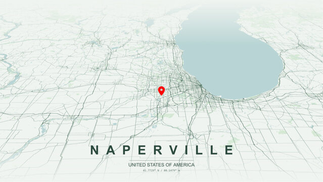 Modern minimalist vector map of Naperville, Illinois, USA. High-quality scalable illustration of Naperville square city grid, Historic Downtown and DuPage River Riverwalk layout for posters design.