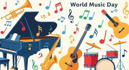Vibrant musical instruments celebrate World Music Day © Ligan
