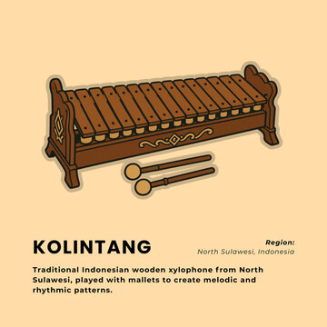 Traditional Indonesian Kolintang Wooden Xylophone Vector Illustration
