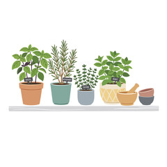 Fototapeta premium Variety of Potted Plants on Shelf.