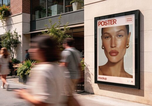 Outdoor Angled Framed Poster Mockup For Advertising Presentation