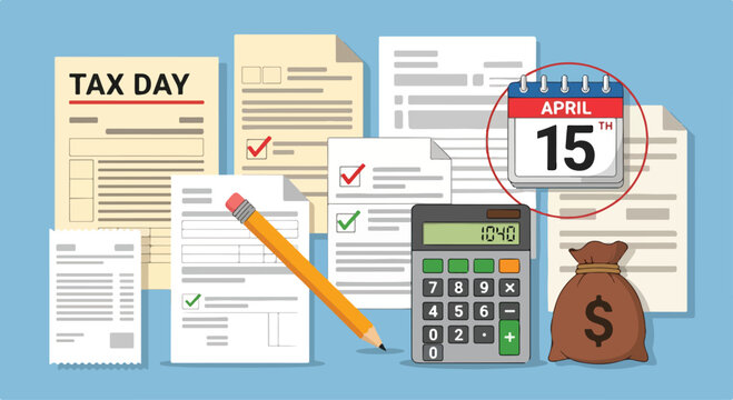 A cartoon graphic depicting tax day