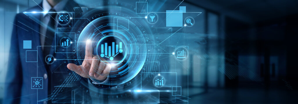 Data Scientist touching Data science data and predictive machine learning, advanced statistical modeling, big data algorithm extraction, complex information patterns.