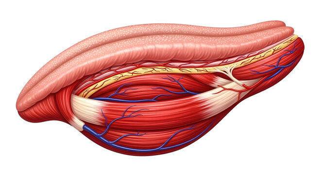 Detailed anatomy of human buttock muscles isolated on transparent background