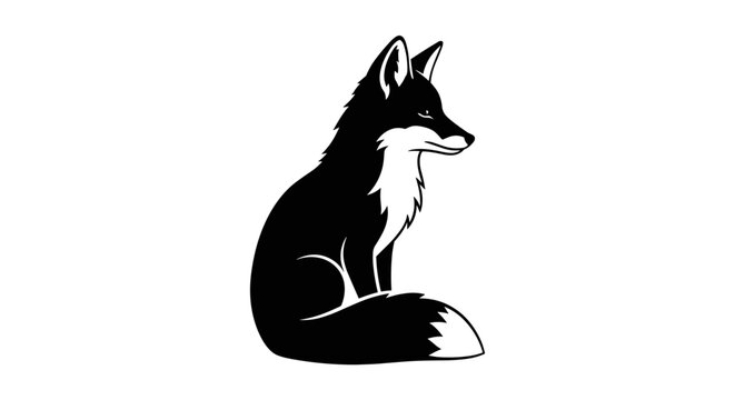 Black Fox Silhouette Sitting Profile View.