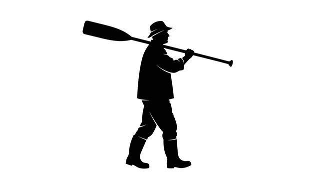 Man carrying an oar on his shoulder silhouette.