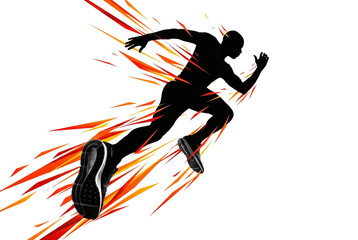 Obraz premium Dynamic silhouette of a sprinting runner with fiery trails