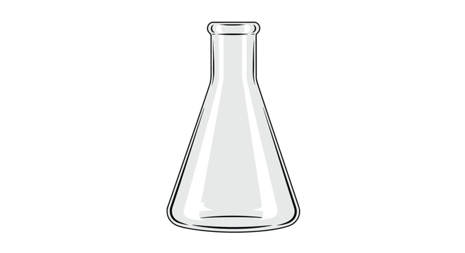 Simple line drawing of an empty Erlenmeyer flask commonly used in laboratory experiments and scientific research settings.