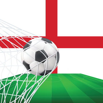 Soccer Ball In Goal Net Vector England flag Illustration