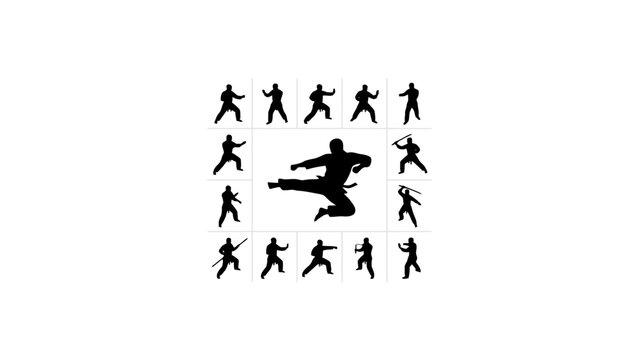 Martial Arts Silhouettes Set with Combat Stances