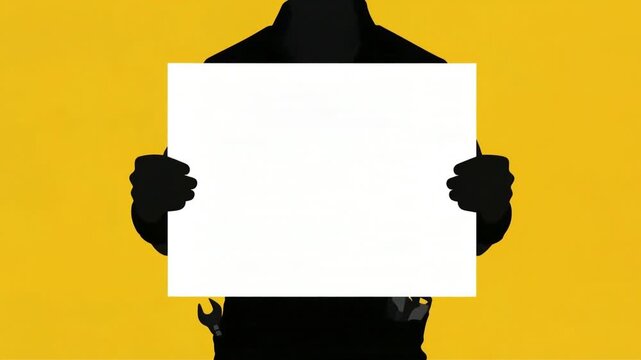 Construction worker silhouette holding empty white banner for advertising message in this professional digital animation motion graphic video clip