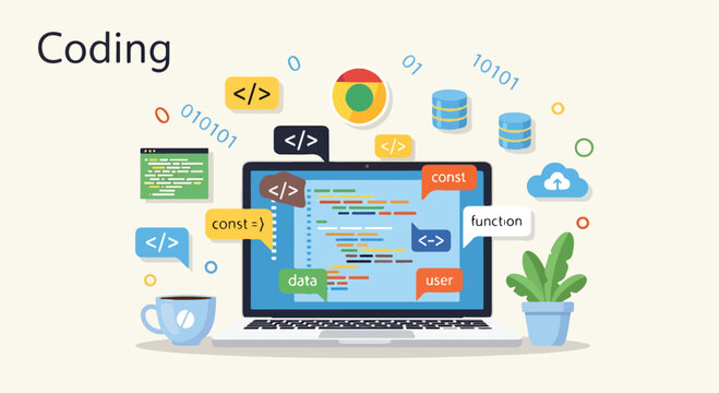 A colorful illustration of coding concept